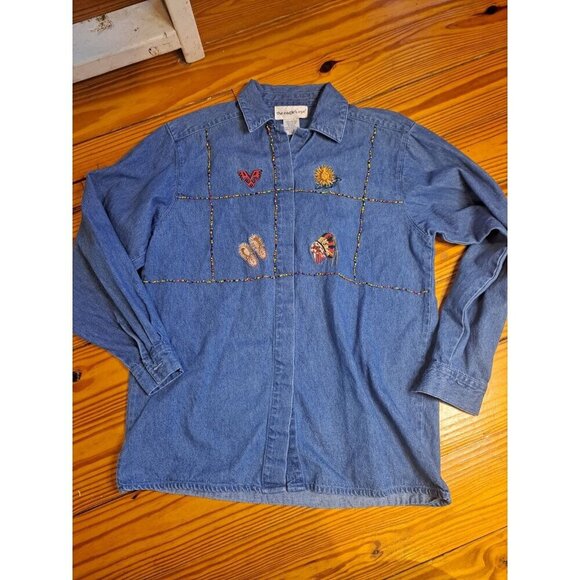 Vintage 90s The Egales Eye Jeans Couture Blue Denim Shirt Small Southwest - Picture 1 of 2
